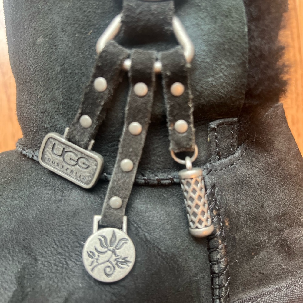 UGG Black Shearling Boots with Button Detail - Picture 4 of 5